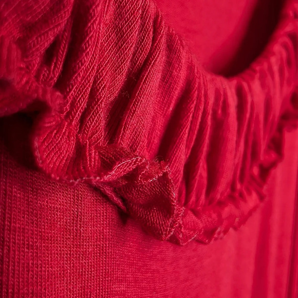 LOFT Lightweight Stretch A-line Sleeveless Red Frill Scoop Neck Dress Women M - Picture 9 of 9